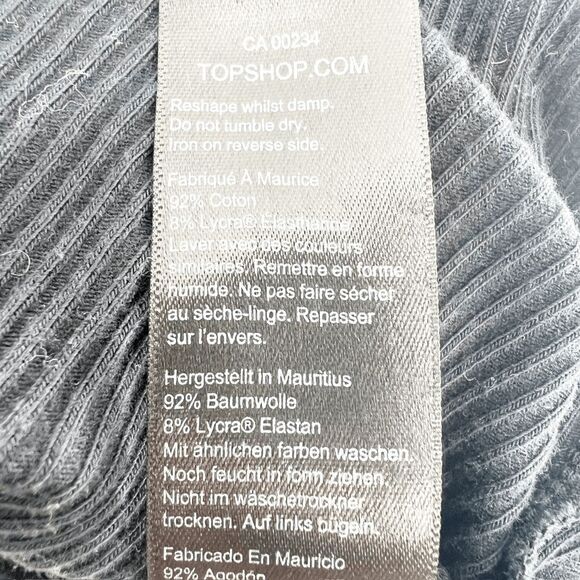 Topshop Ribbed Knit Bodysuit Top Womens Size 6 Black Square Neck Sleeveless Tank - Picture 5 of 5